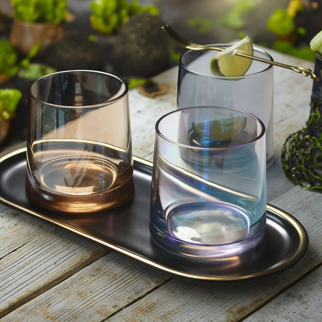 Vintage Creative Colored Glass Water Cup 250/300ml Capacity Beverage Juice Beer Whisky Mugs Creative Drinking Glasses Sets