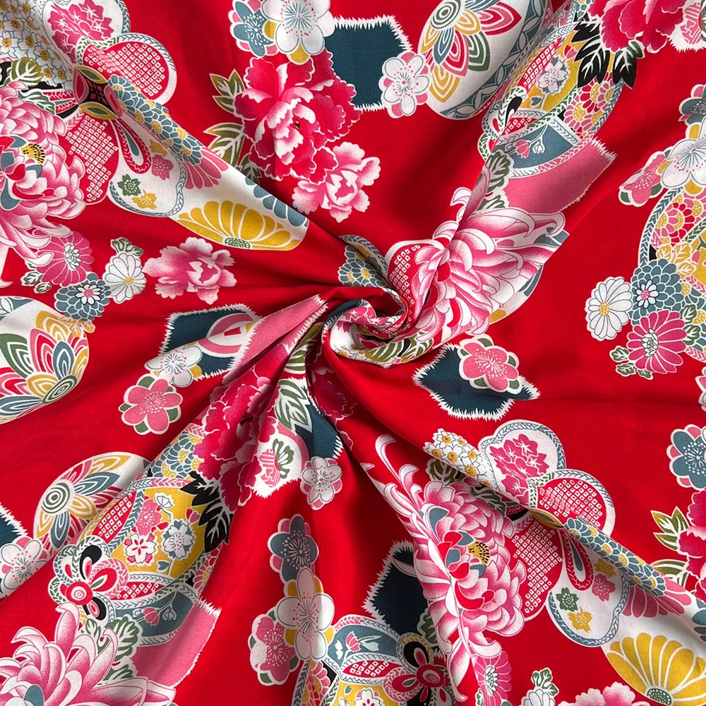 Заводская цена от производителя красная винтажная вискозная ткань под заказ Тропический Принт 100 вискоза вискозная ткань с принтом для рубашки