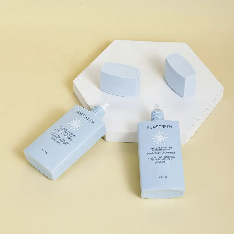 Rectangular Tip Spout Plastic PE Bottle Cosmetic 50ml PP 40ml Sunscreen Tube BB Primer Bottle with Double-colored Screw Cap