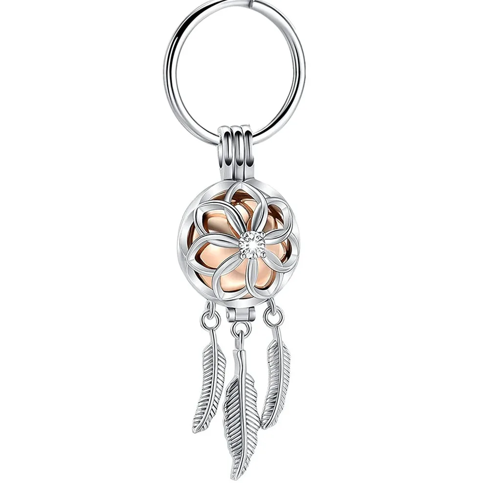 Cremation Jewelry Stainless Steel Urn Feather Tassel Hollow Keychain Cremation Aluminum Urn Memorial Pet/Human