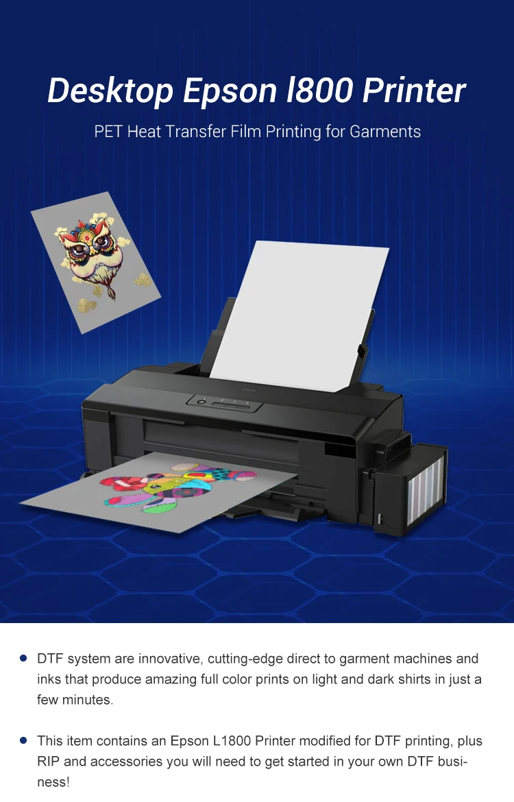 Amazon.com: Impresora de transferencia DTF L1800 con alimentador de rollo,  impresora A3 DTF para ropa oscura y ligera VS DTG impresora (A3 DTF  impresora) (impresora + horno) : Productos de Oficina