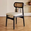 Legno Massello Nero - Intreccio in Rattan - Pelle Microfibra Bianca