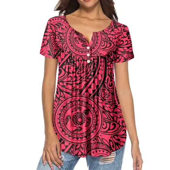 Red Hawaii Designs Polynesian Tribal Print Women Shirts And Blouses Custom Special Blouses For Ladies cool Chiffon Blouses