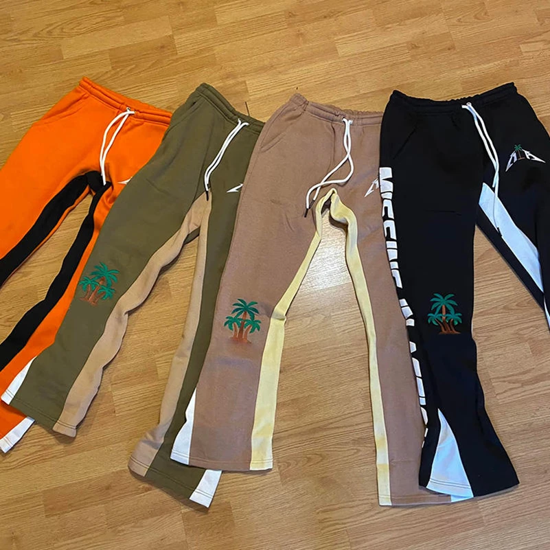 Custom Embroidered Patch Pants Jogger Acid Washed Vintage Sunfade Flair Sweatpants Cut and Sew Flare Sweat Sweatpants