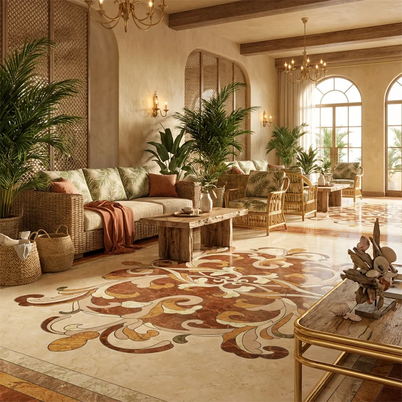 Modern na Likas na Bato na Luho ng Hinaplos na Water-Jet Marmol na Tile sa Sahaon para sa Hotel at Villa – Mga Tile sa Sahaon na Water-Jet na Marmol