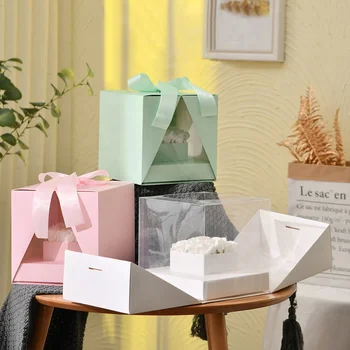 Custom Packaging Paper Flower Gift Boxes Wholesale Bow Folding Flower Cake Box For Flowers And Love