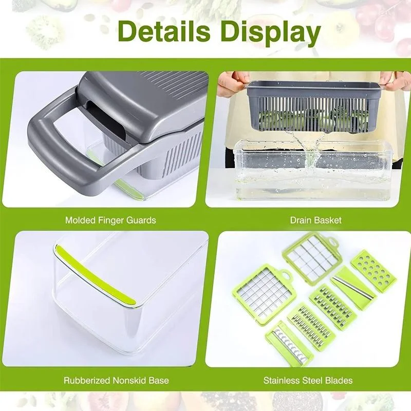 Hot Selling  16 in 1 Multifunctional Vegetable Chopper Container Stainless Steel Kitchen aperçu 4