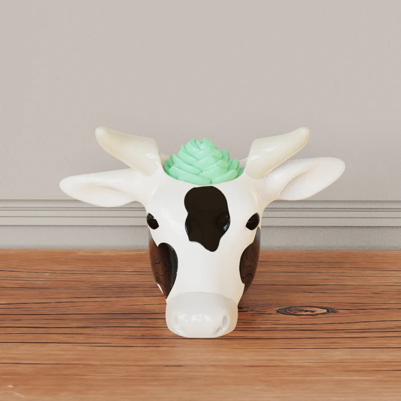 High Quality Cow Head Shaped Ceramic Succulent Pot Custom Animal Planter for Kitchen Shelf Rustic Decor Flower Pot