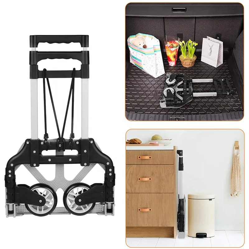 Factory Direct Sales 2-In-1 Portable Small Two Wheel Folding Aluminum Hand Truck Trolley Push Cart With Max Load Capacity