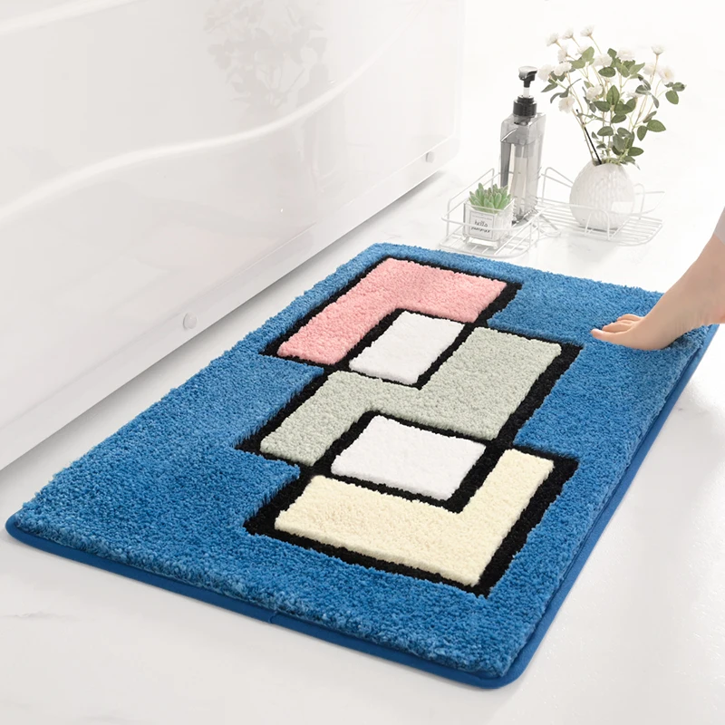 Customize Super Absorbent Bath Mat Machine Washable Toilet Mat Microfiber Flocked Bathroom Rugs