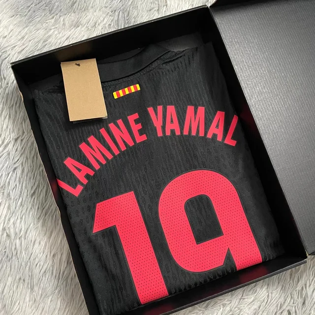 2425 Barcelonaes Away Football Jersey Flocking Name Yamal #19 Football Jersey Set Customized Training Jersey