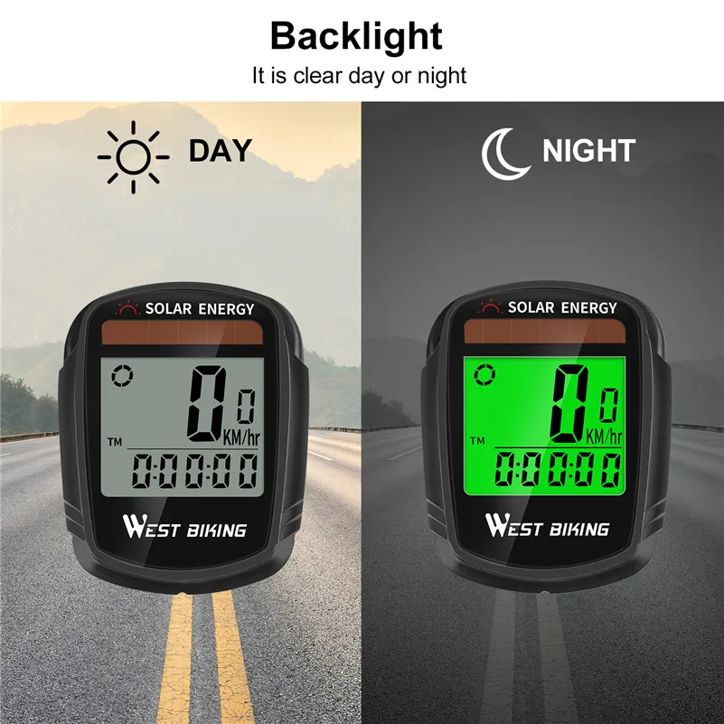 WEST BIKING 4 Modes Waterproof Solar Bike Computer Wireless Mini Intelligent Bicycle Speedometer Odometer Accessories
