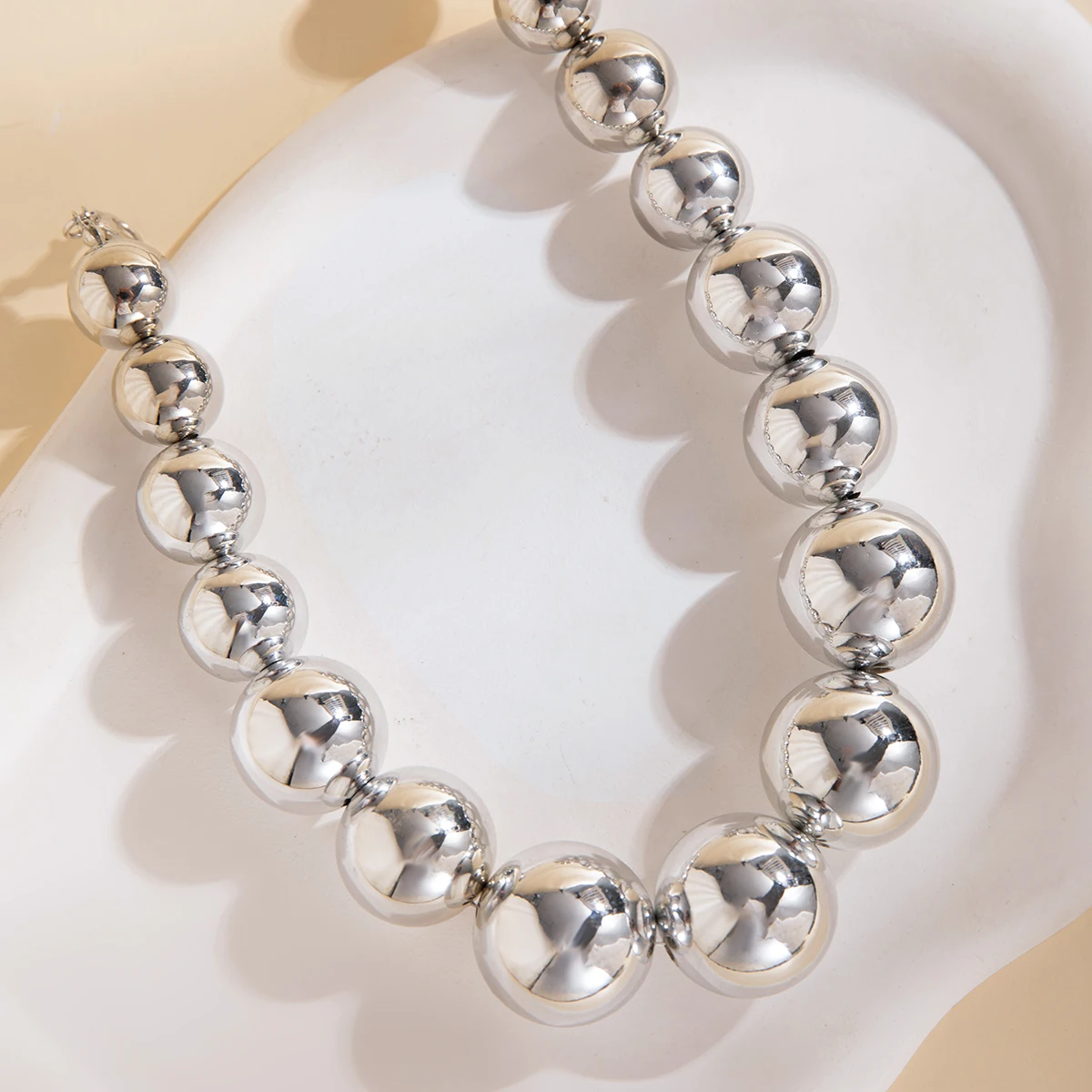 Exaggerated Big Ball Beaded Chain Choker Necklace for Women