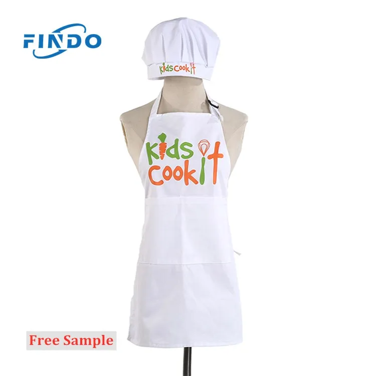 Polyester Customized Garden Painting Cooking Chef Children Wear Kitchens Kids Apron Hat with logo