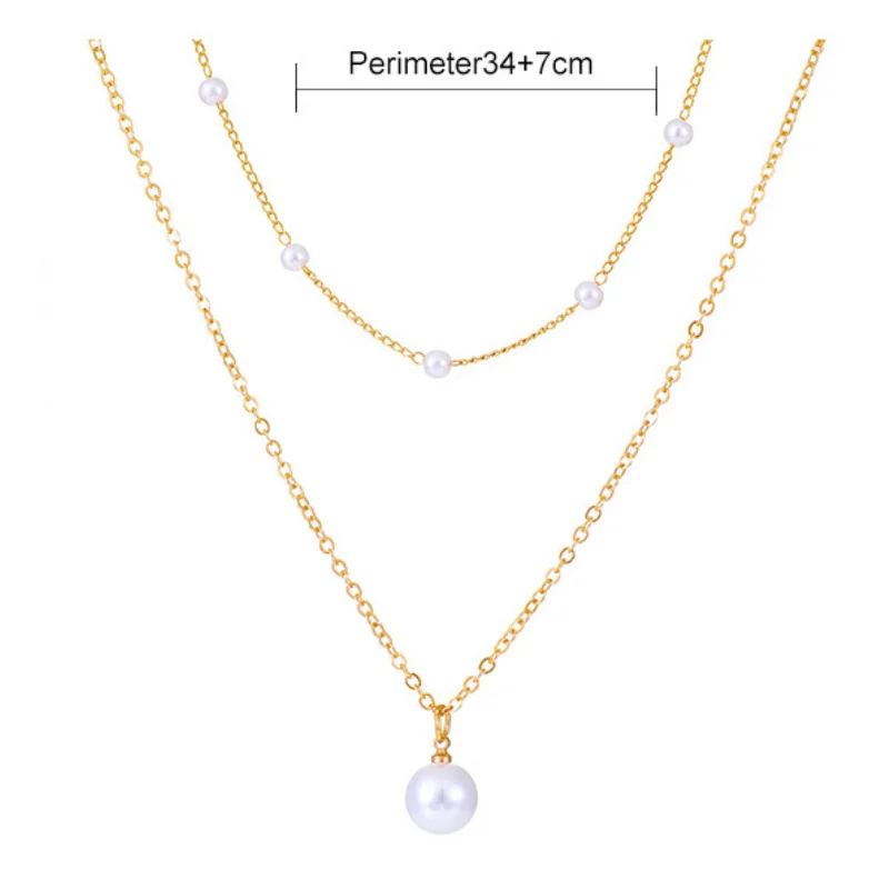 14K Gold Plated Layered Pearl Necklace for Women Chain Pearl Necklace ...