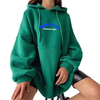 Fashion Cotton Terry Solid Color Hoodie Custom Long Screen Print Streetwear Oversized Hoodie For Women
