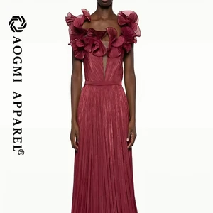 Haute Couture Fashion Ladies Elegant Anti-Static Breathable Chiffon Floral 3D Nonwoven Full Length A-Line Silhouette Dress