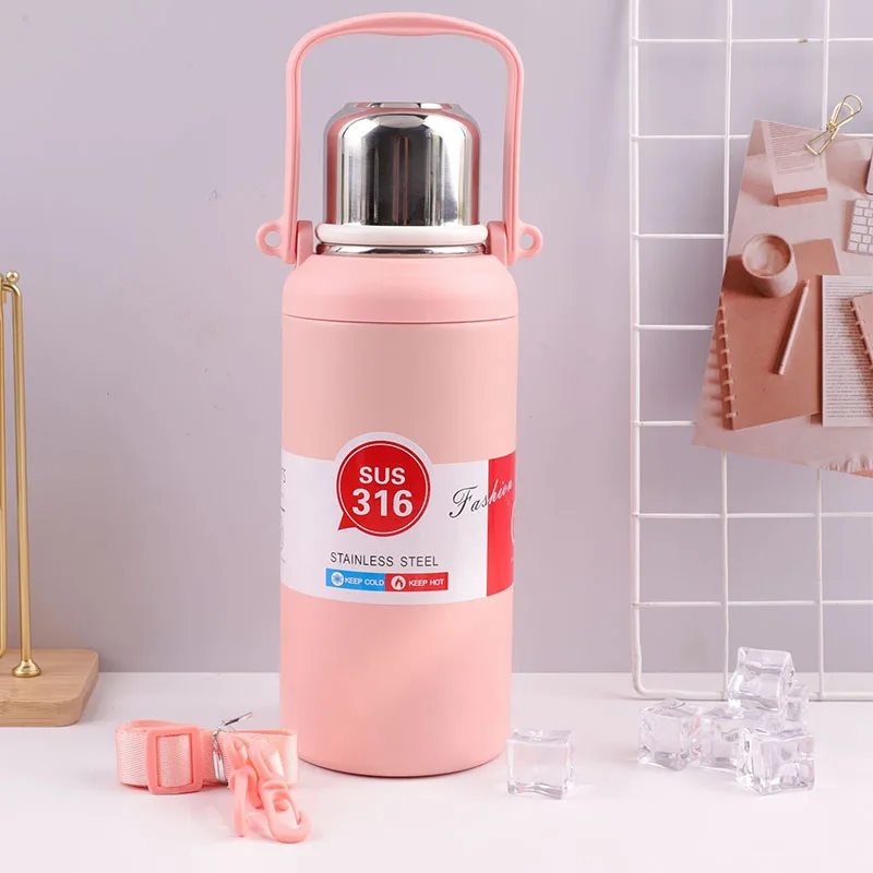 Customized Logo Reusable Gym Sport Metal Bottles Stainless Steel Vacuum Flasks Thermel Water Bottle Cup with Handle