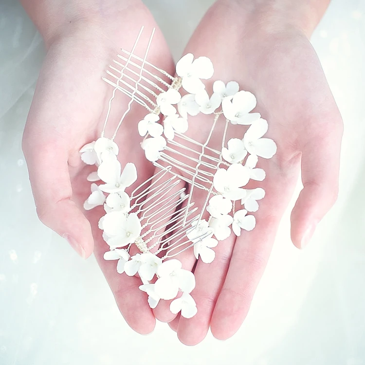2020 Bridal Hair Accessories Newest White Ceramic Flowers Bridal Accessories Hair Pin Handmade Women Wedding Hair Combs