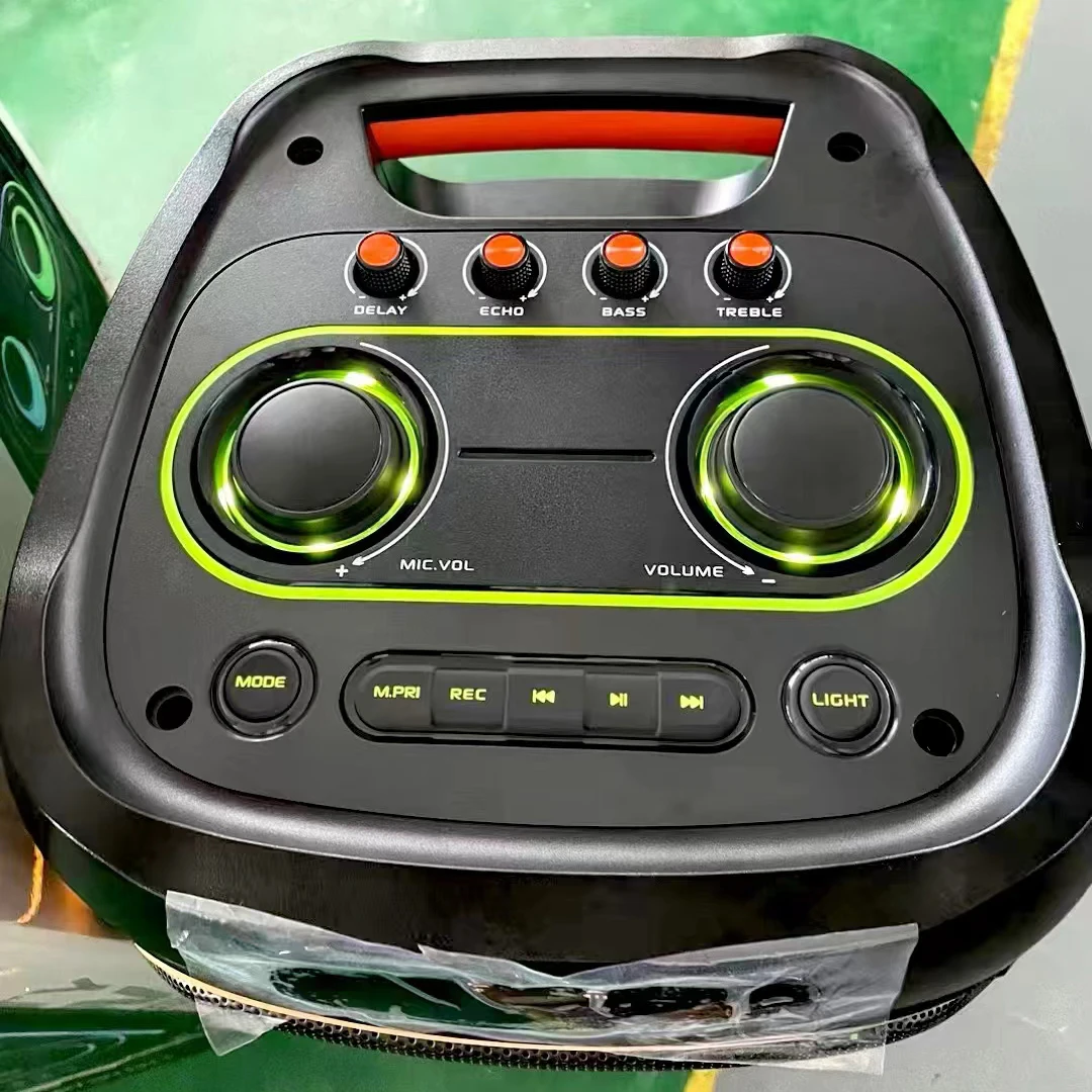 NDR1808 8 Inch Big Power Wireless Blue-tooth Outdoor Karaoke Speaker with 2 Mic RGB Light Stereo Bass HIFI Music Party Speaker