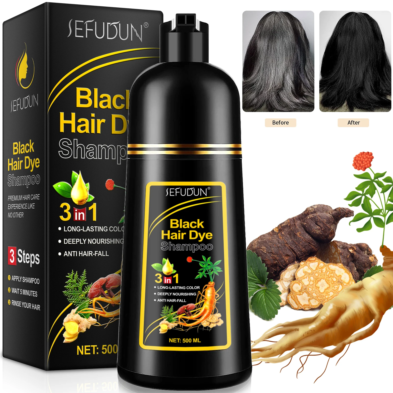 Wholesale Natural Organic Herbal Instant Hair Coloring Shampoo Bulk 3 ...