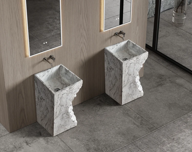 Designer's Favorite Italian Design Free Standing Wash Basin Carrara Artifical Stone Pedestal Basin Sink for Hotel Bathroom