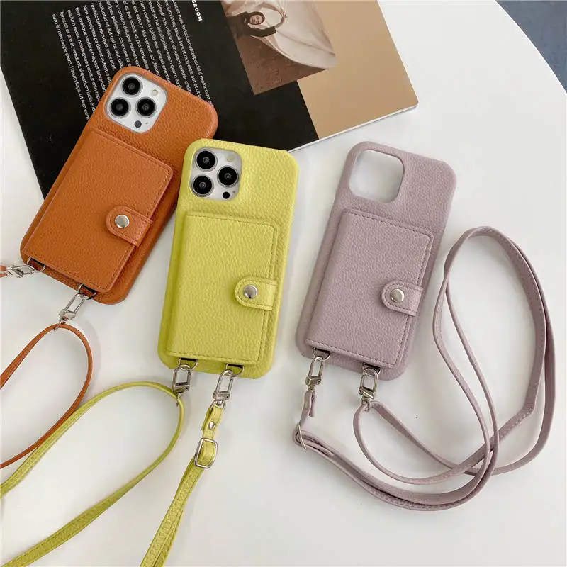 Crossbody Strap Wallet Back Cover Leather Case iPhone 11 12 13 Pro Max