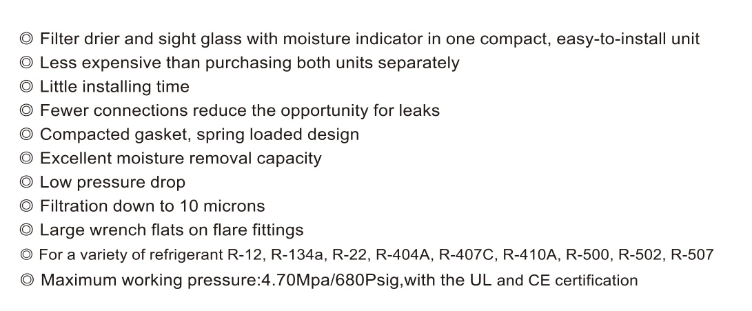China 1.8SEG Series Filter-Drier Liquid Line Filter Drier Iron Filter Drier Refrigeration Parts Factory Price HVAC System