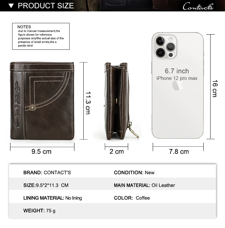 Contact's Genuine Leather Wallet for Men RFID Blocking Vintage Bifold with Zipper Coin Pocket