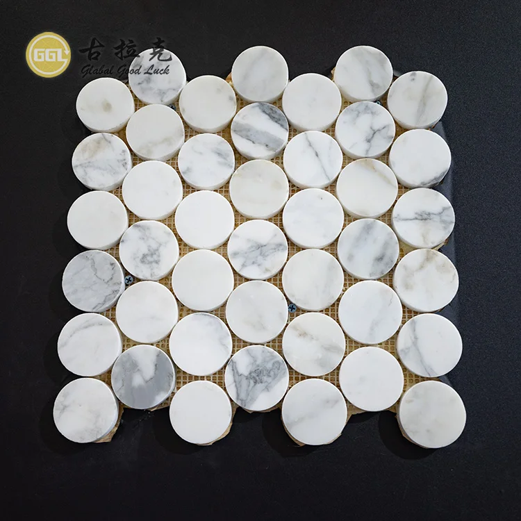 Calacatta White Round Shape Marble Mosaic Tile For Bathroom and Kitchen Floor Wall