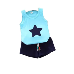OEM Design Embroidery Star Vest Shirts Shorts Set Boy 100% Cotton Jogger Kids Clothing Set