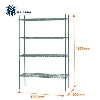 4 Tier Shelving Unit Green Coated 1800x600x1800 Durable Steel Wire Rack Shelving Zinc-plated+green EPOXY Cargo&Storage Equipment