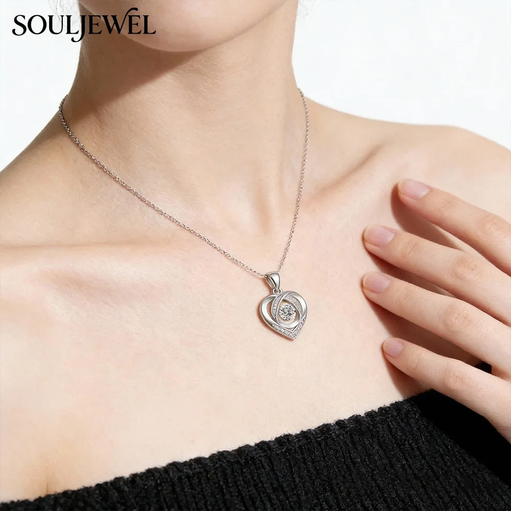 Hollow Heart Moissanite Pendant Necklace - 925 Silver