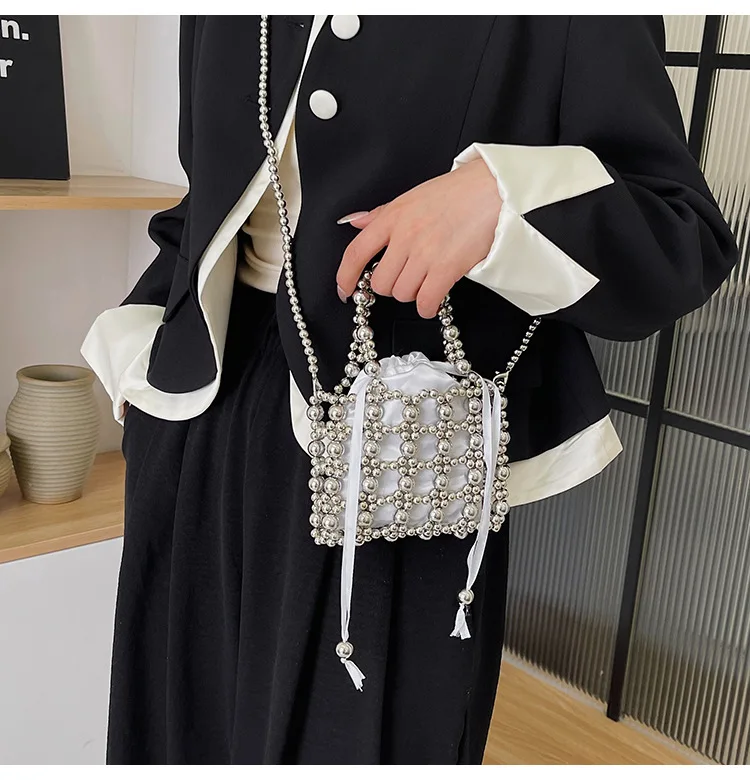 Hollow Pearl Bag for Women Woven Handbag Spring and Summer Stylish