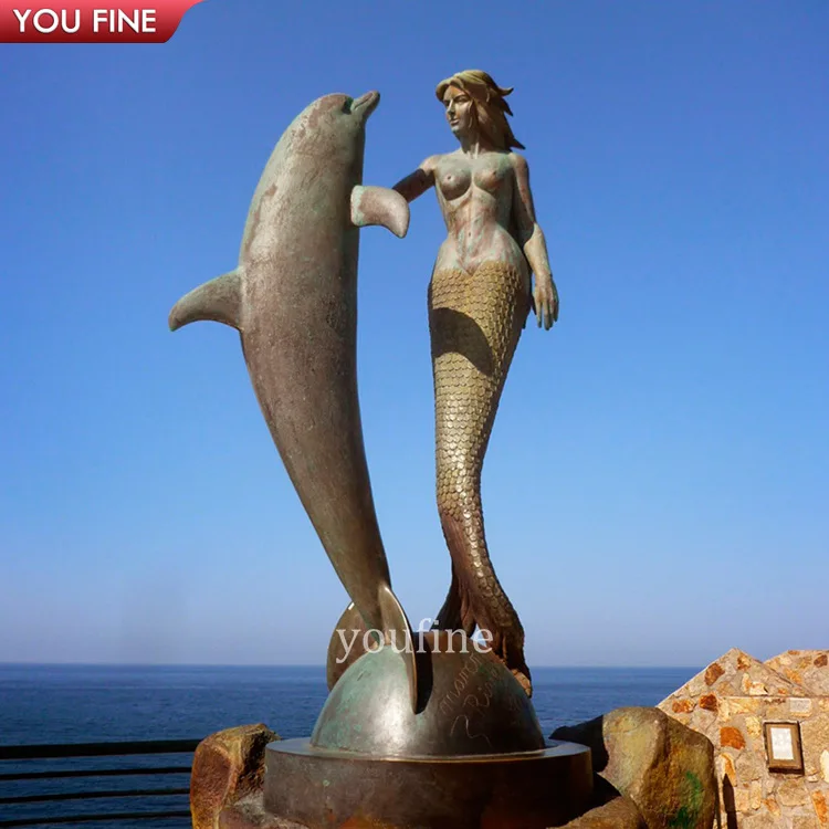青緑色のブロンズ製女性像マーメイド人魚 約70cm 屋外庭園装飾 実物大の鋳造ブロンズ人魚像 人魚彫刻 - 中国 ブロンズ像
