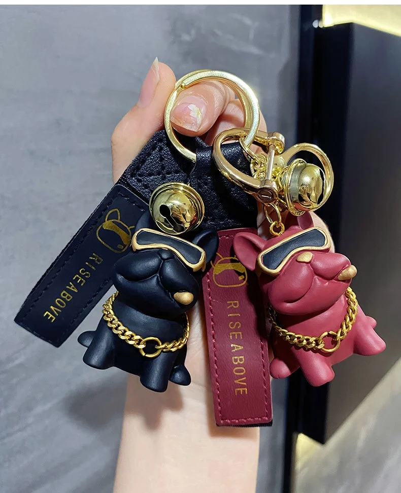 Original trendy cool resin Bulldog keychain male and female cute exquisite puppy doll chain couple package pendant