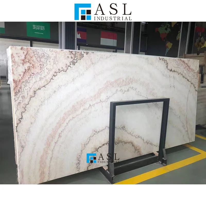 Natural beige brown veins Chinese onyx stone slab wooden jade bookmatch marble slab