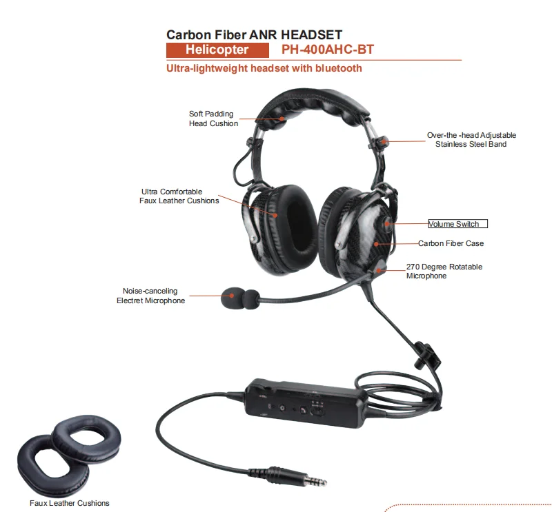 Carbon Fiber ANR Aviation headset Active Noise cancelling headset with Bo-om microphone for Pilot flying