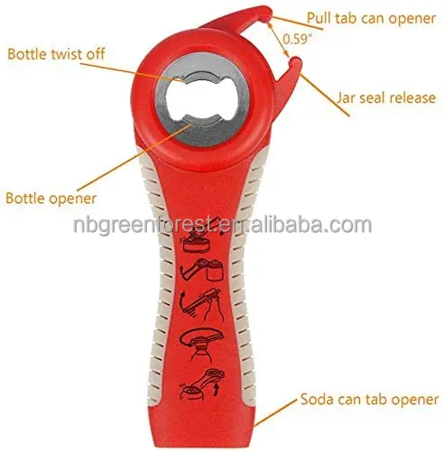 Jar Opener for Seniors with Arthritis,Jar Opener for Weak Hands,5-in-1 Bottle Opener,4-in-1 Can Opener (Red)