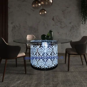 Multicolored Luxury Glass Top Dining Table and Metal Frame Acrylic Base Wireless Furniture for Dining Room