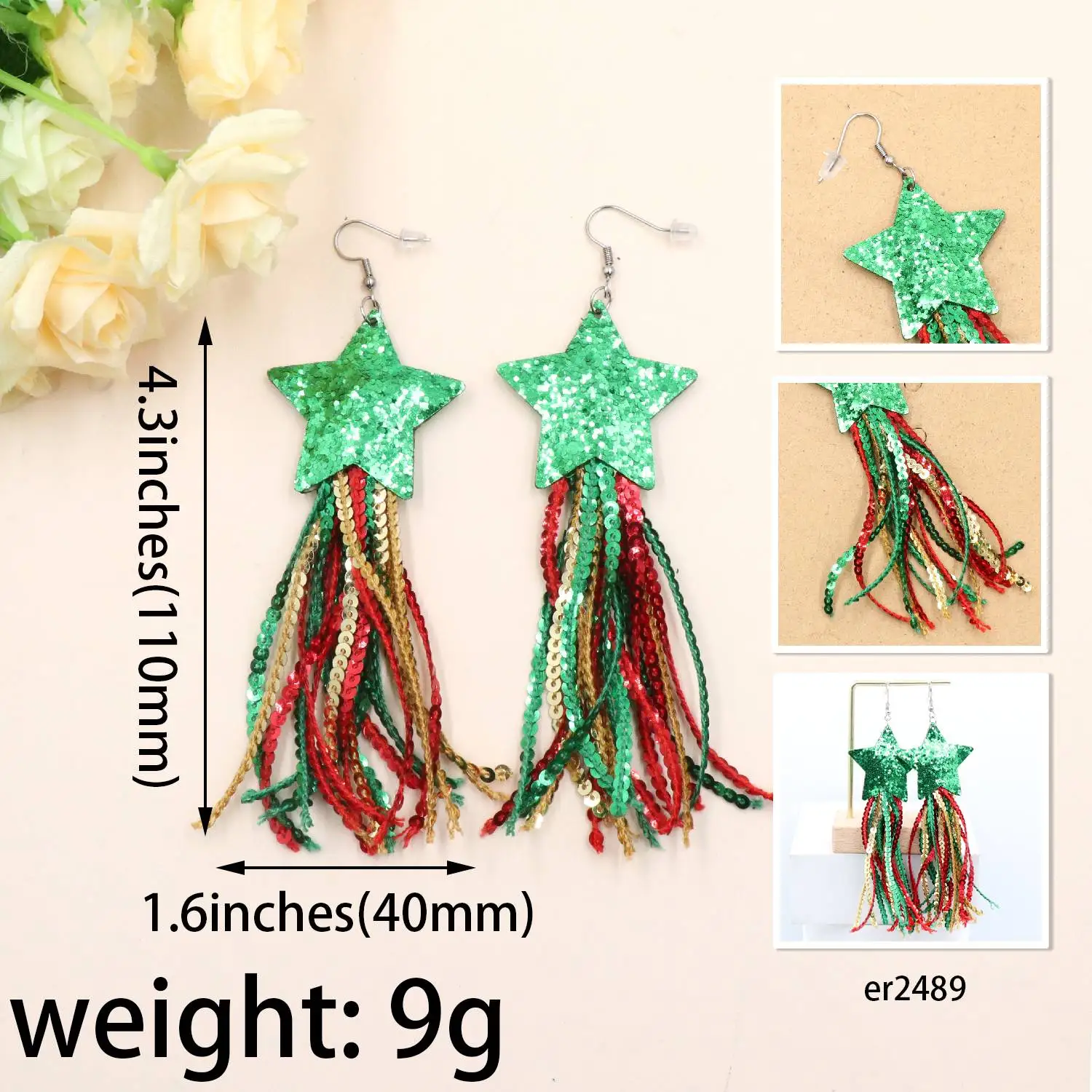 ZSHER2489 Acrylic Star Color Sequin Long Tassel Drop Earrings for Women Cute Wedding Party Engagement Jewelry manufacture