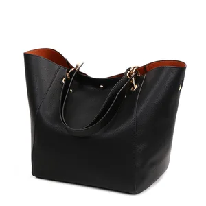 Waterproof Large Capacity Luxury Leather Ladies Tote Bag Women's Black Color Shoulder Tote Bag