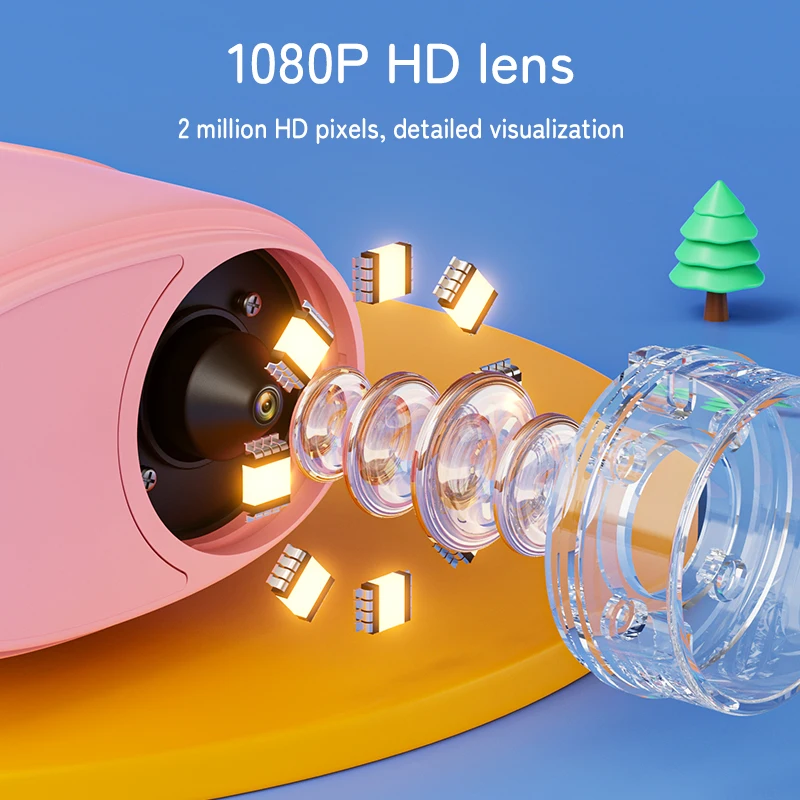 Microscope Enfant Écran IPS 2, Grossissement 1000x, 8 LEDs, Rechargeable USB, 3-8 Ans, Orange - Appareil Photo