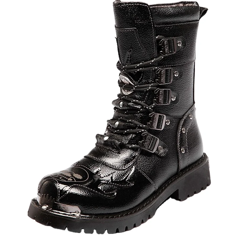 Dropshipping Custom Logo Designer Mens Cowboy Boots Mid-Calf Durable Motorcycle Hunting Boots