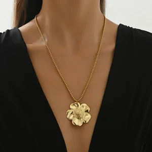 Exaggerated Big Flower Vintage Stainless Steel Gold Plated Women's Europe America Style Necklace Pendant Sunflower