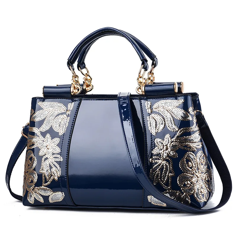Ladies Handbag 2025 Autumn European American Retro Single Shoulder Crossbody Women's Tote Bag Large Capacity Shiny Leather