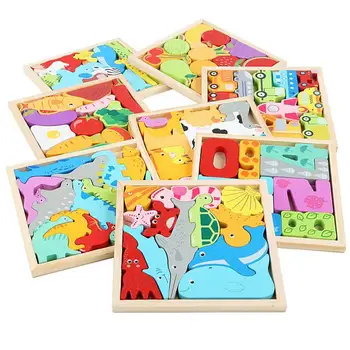 Wholesale Children's Puzzle Creative wooden 3D Puzzles Animal Ocean Traffic Fruit Jigsaw Puzzle Early Educational Toys Kids