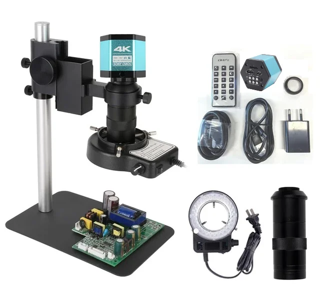 Digital Microscope 48MP 4K Video Output Camera 3840x2160 Pixel 130X Lens Ring Light Circular Lamp for Solder Phone Repair Small