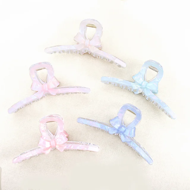 10.5cm Acetate Large Bow Pinzas Para Cabello Shark Hair Claw Acetic Acid Simple Sweet Clamps Clips For Girl Hair Clips For Women