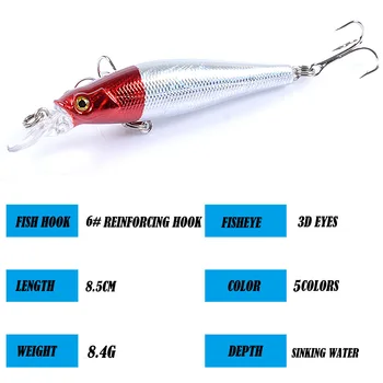 TCE 8.5cm 8.4g Minnow Lure Long Casting Fishing Bait 5 Colors 3D Eyes Bionic Hard Lure with Hooks for Perch Saltwater Fishing – Minnow – view 3